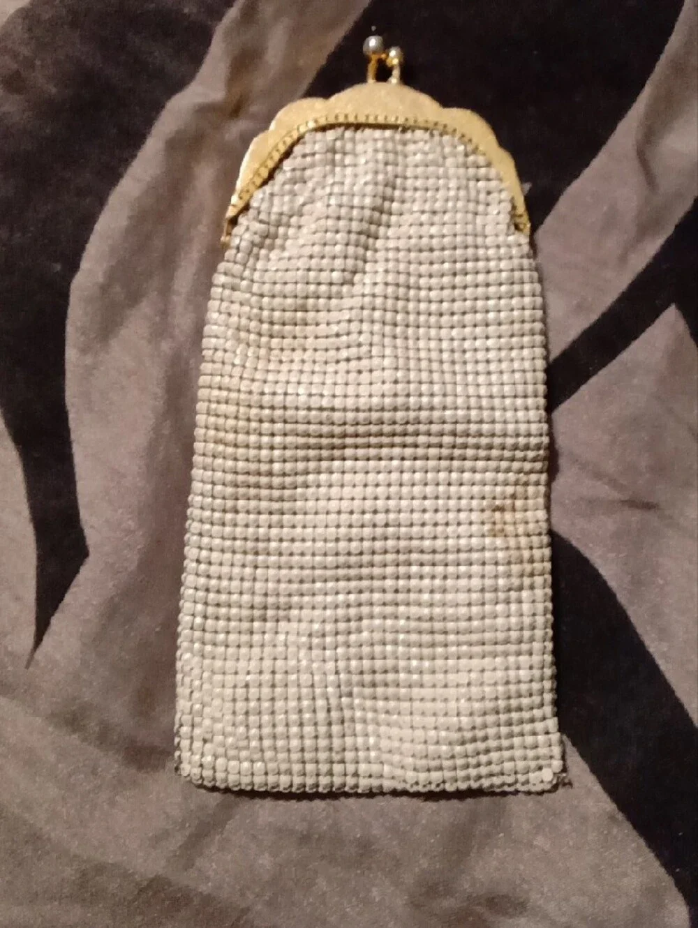 Beaded Evening Clutch - Light Gray with Gold Frame